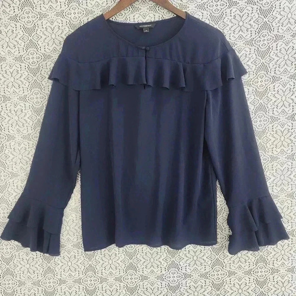 Banana Republic Chiffon Blouse Keyhole Bell Long Sleeve  S - Picture 1 of 7